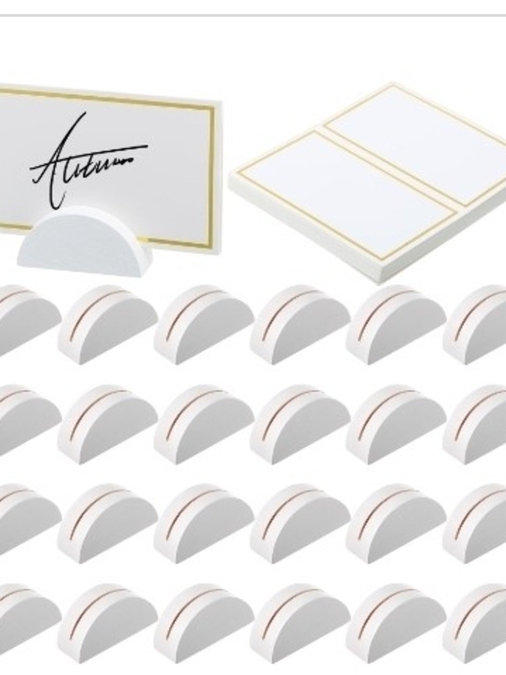White Semi-Circle Place Card Holders with Gold Accent